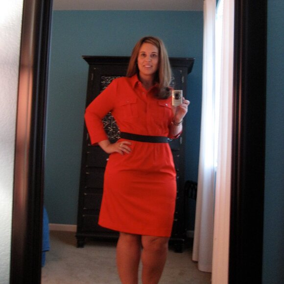 NY&CO Red Stretchy Shirt Dress with Black Band Accent - Picture 1 of 6